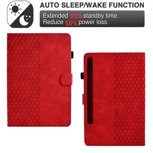 For Samsung Galaxy Tab S7 T870 / S8 X700 Rhombus Embossed Leather Smart Tablet Case(Red) - Galaxy Tab S8 Cases by buy2fix | Online Shopping UK | buy2fix