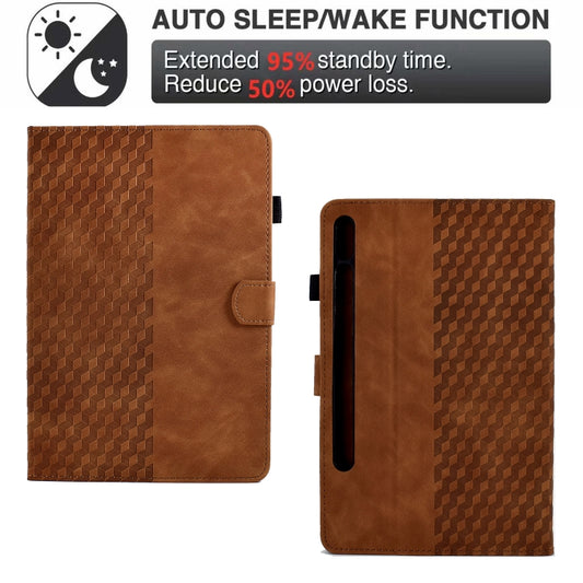 For Samsung Galaxy Tab S7 T870 / S8 X700 Rhombus Embossed Leather Smart Tablet Case(Brown) by buy2fix