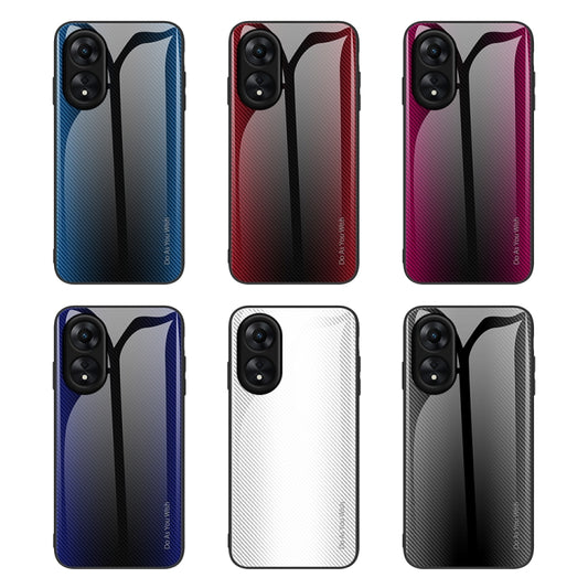 For OPPO A17 Texture Gradient Glass TPU Phone Case(Red) by buy2fix