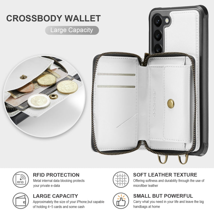 For Samsung Galaxy S23 5G JEEHOOD C22 Series Zipper Wallet Leather Phone Case with Dual Lanyard(White) - Galaxy S23 5G Cases by JEEHOOD | Online Shopping UK | buy2fix