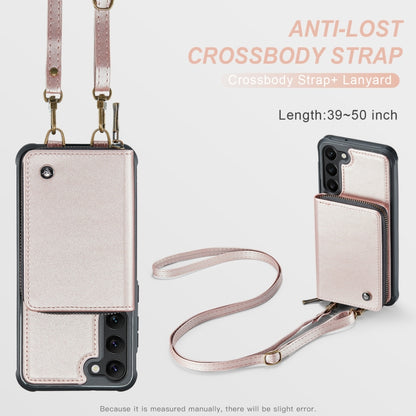 For Samsung Galaxy S23 5G JEEHOOD C22 Series Zipper Wallet Leather Phone Case with Dual Lanyard(Rose Gold) - Galaxy S23 5G Cases by JEEHOOD | Online Shopping UK | buy2fix