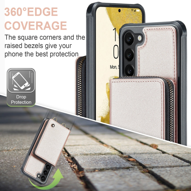 For Samsung Galaxy S23 5G JEEHOOD C22 Series Zipper Wallet Leather Phone Case with Dual Lanyard(Rose Gold) - Galaxy S23 5G Cases by JEEHOOD | Online Shopping UK | buy2fix