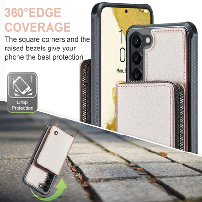 For Samsung Galaxy S23 5G JEEHOOD C22 Series Zipper Wallet Leather Phone Case with Dual Lanyard(Rose Gold) - Galaxy S23 5G Cases by JEEHOOD | Online Shopping UK | buy2fix