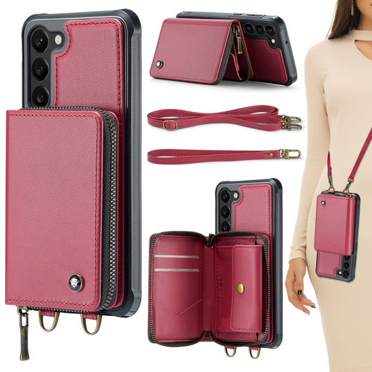 For Samsung Galaxy S23 5G JEEHOOD C22 Series Zipper Wallet Leather Phone Case with Dual Lanyard(Red) - Galaxy S23 5G Cases by JEEHOOD | Online Shopping UK | buy2fix