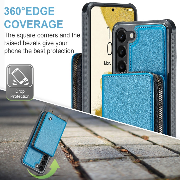 For Samsung Galaxy S23 5G JEEHOOD C22 Series Zipper Wallet Leather Phone Case with Dual Lanyard(Blue) - Galaxy S23 5G Cases by JEEHOOD | Online Shopping UK | buy2fix