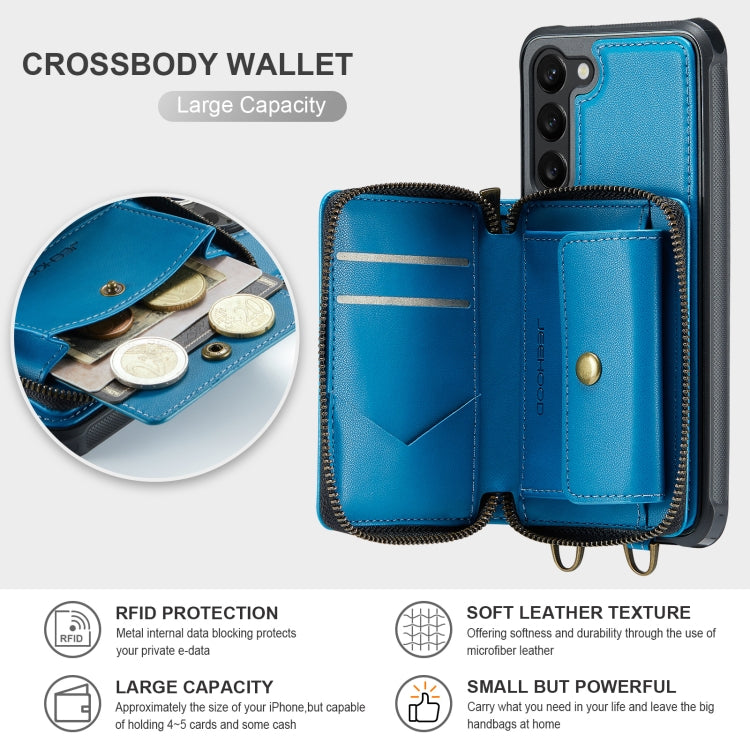 For Samsung Galaxy S23 5G JEEHOOD C22 Series Zipper Wallet Leather Phone Case with Dual Lanyard(Blue) - Galaxy S23 5G Cases by JEEHOOD | Online Shopping UK | buy2fix