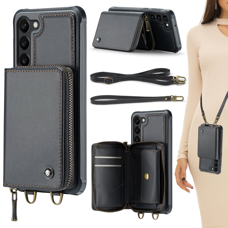 For Samsung Galaxy S23 5G JEEHOOD C22 Series Zipper Wallet Leather Phone Case with Dual Lanyard(Black) - Galaxy S23 5G Cases by JEEHOOD | Online Shopping UK | buy2fix