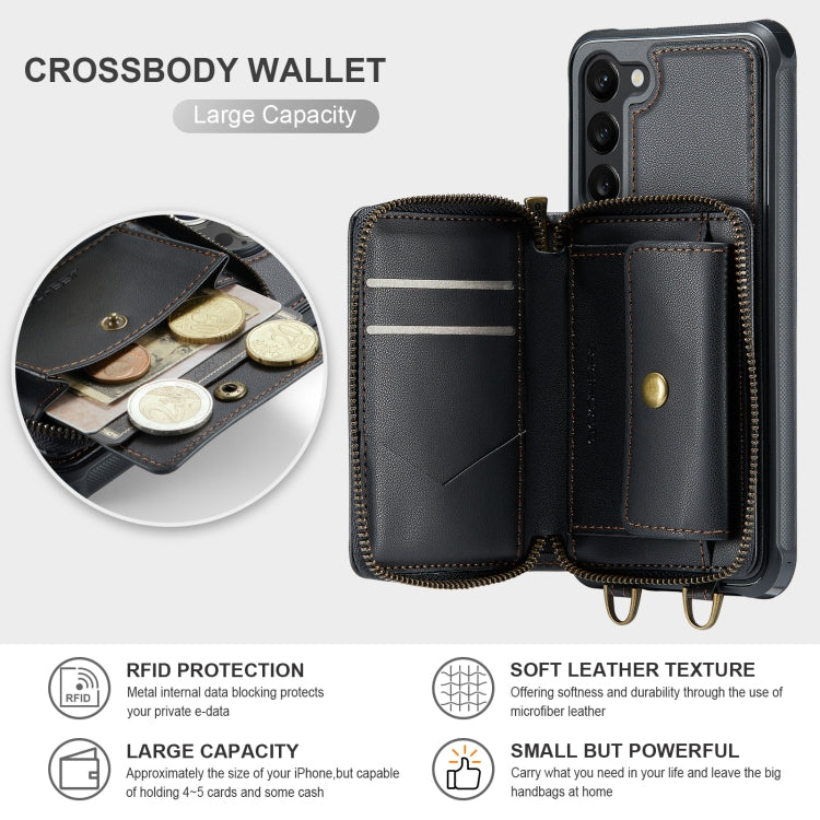 For Samsung Galaxy S23 5G JEEHOOD C22 Series Zipper Wallet Leather Phone Case with Dual Lanyard(Black) - Galaxy S23 5G Cases by JEEHOOD | Online Shopping UK | buy2fix