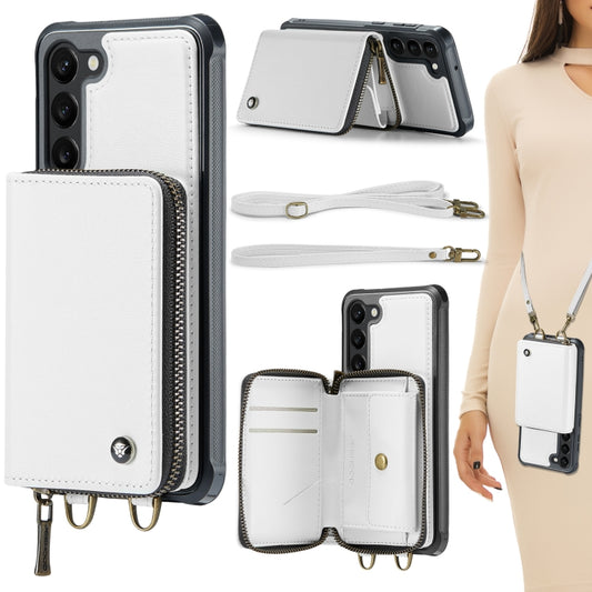 For Samsung Galaxy S23+ 5G JEEHOOD C22 Series Zipper Wallet Leather Phone Case with Dual Lanyard(White) - Galaxy S23+ 5G Cases by JEEHOOD | Online Shopping UK | buy2fix