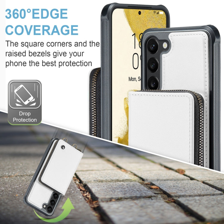 For Samsung Galaxy S23+ 5G JEEHOOD C22 Series Zipper Wallet Leather Phone Case with Dual Lanyard(White) - Galaxy S23+ 5G Cases by JEEHOOD | Online Shopping UK | buy2fix