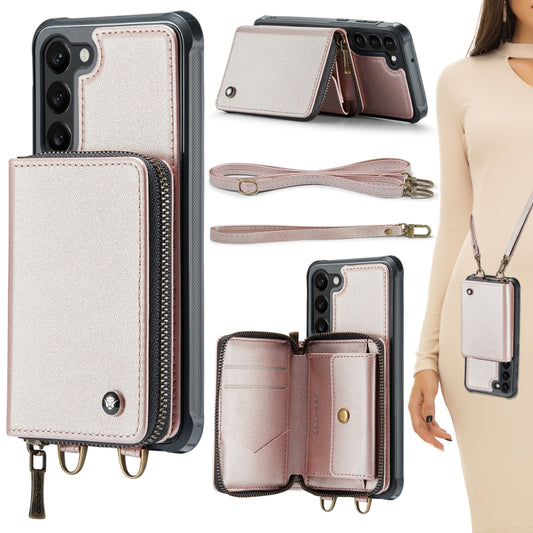 For Samsung Galaxy S23+ 5G JEEHOOD C22 Series Zipper Wallet Leather Phone Case with Dual Lanyard(Rose Gold) - Galaxy S23+ 5G Cases by JEEHOOD | Online Shopping UK | buy2fix