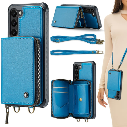 For Samsung Galaxy S23+ 5G JEEHOOD C22 Series Zipper Wallet Leather Phone Case with Dual Lanyard(Blue) - Galaxy S23+ 5G Cases by JEEHOOD | Online Shopping UK | buy2fix