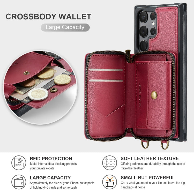 For Samsung Galaxy S23 Ultra 5G JEEHOOD C22 Series Zipper Wallet Leather Phone Case with Dual Lanyard(Red) - Galaxy S23 Ultra 5G Cases by JEEHOOD | Online Shopping UK | buy2fix