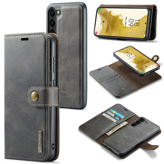 For Samsung Galaxy S23 5G DG.MING Crazy Horse Texture Detachable Magnetic Leather Case(Grey)