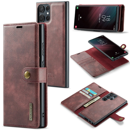 For Samsung Galaxy S23 Ultra 5G DG.MING Crazy Horse Texture Detachable Magnetic Leather Case(Red)