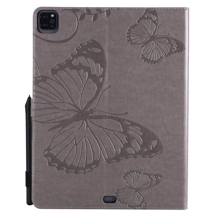 For iPad Pro 12.9 (2020) Pressed Printing Butterfly Pattern Horizontal Flip Leather Tablet Case with Holder & Card Slots & Wallet(Grey) - iPad Pro 12.9 (2020) Cases by buy2fix | Online Shopping UK | buy2fix