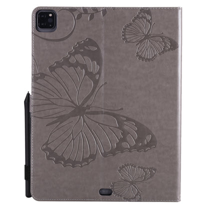 For iPad Pro 12.9 (2020) Pressed Printing Butterfly Pattern Horizontal Flip Leather Tablet Case with Holder & Card Slots & Wallet(Grey) - iPad Pro 12.9 (2020) Cases by buy2fix | Online Shopping UK | buy2fix