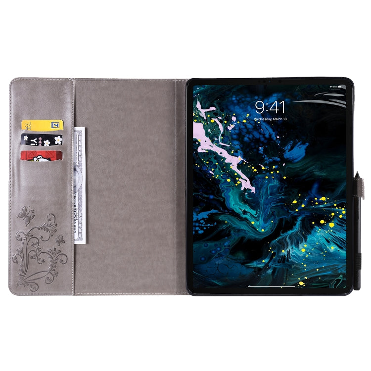 For iPad Pro 12.9 (2020) Pressed Printing Butterfly Pattern Horizontal Flip Leather Tablet Case with Holder & Card Slots & Wallet(Grey) - iPad Pro 12.9 (2020) Cases by buy2fix | Online Shopping UK | buy2fix