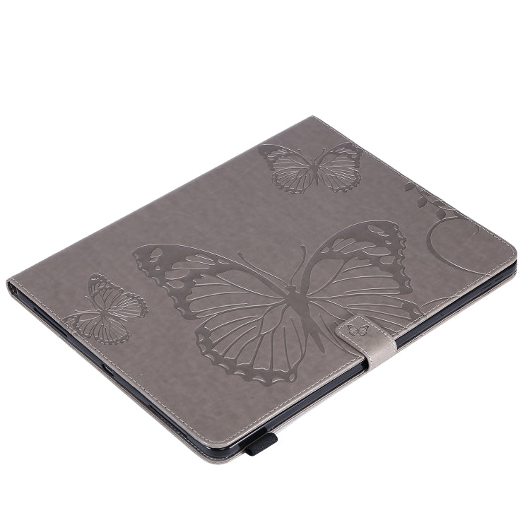 For iPad Pro 12.9 (2020) Pressed Printing Butterfly Pattern Horizontal Flip Leather Tablet Case with Holder & Card Slots & Wallet(Grey) - iPad Pro 12.9 (2020) Cases by buy2fix | Online Shopping UK | buy2fix
