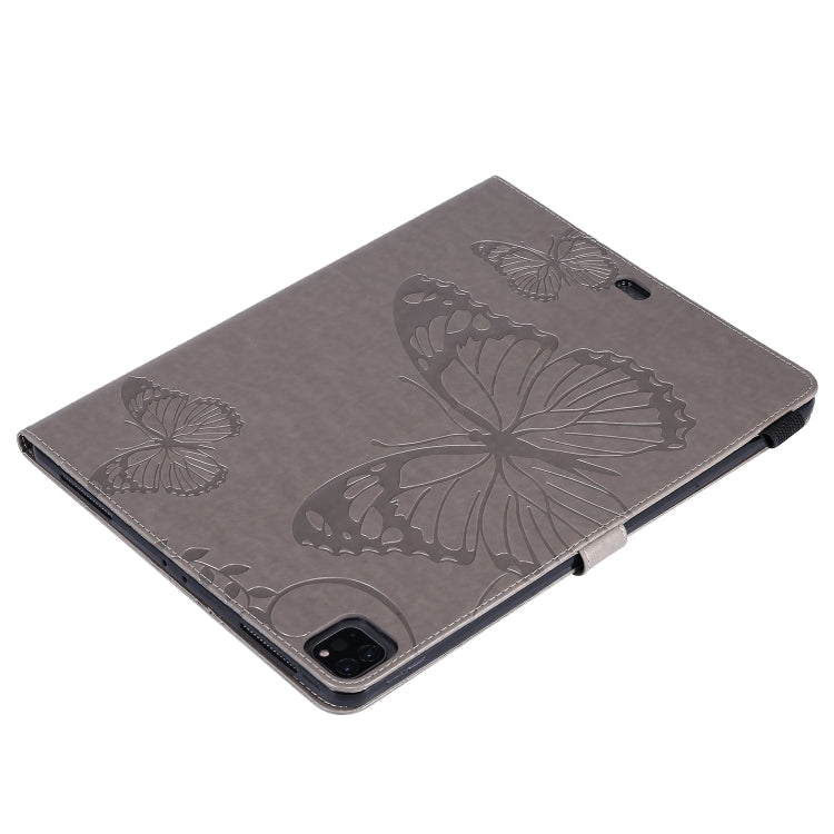 For iPad Pro 12.9 (2020) Pressed Printing Butterfly Pattern Horizontal Flip Leather Tablet Case with Holder & Card Slots & Wallet(Grey) - iPad Pro 12.9 (2020) Cases by buy2fix | Online Shopping UK | buy2fix
