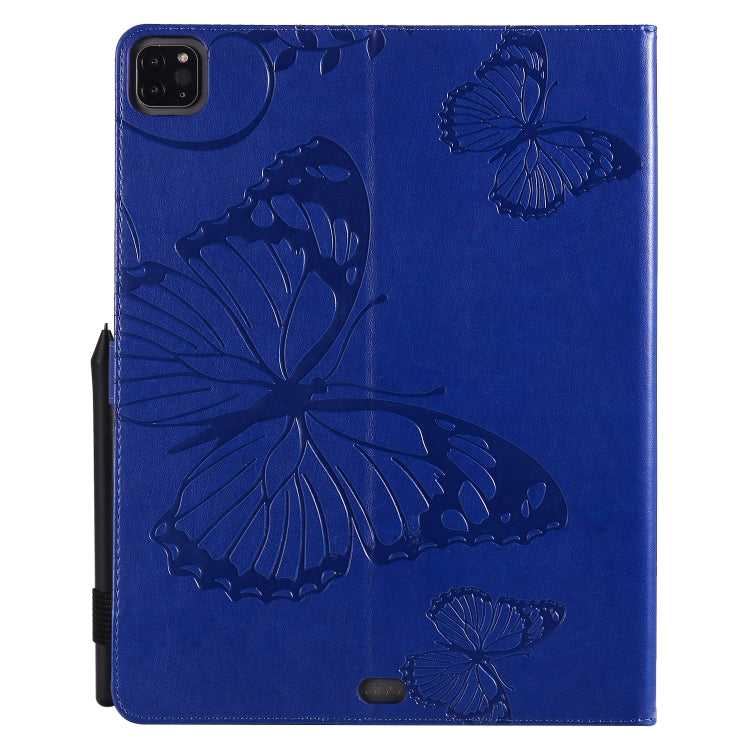 For iPad Pro 12.9 (2020) Pressed Printing Butterfly Pattern Horizontal Flip Leather Tablet Case with Holder & Card Slots & Wallet(Blue) - iPad Pro 12.9 (2020) Cases by buy2fix | Online Shopping UK | buy2fix