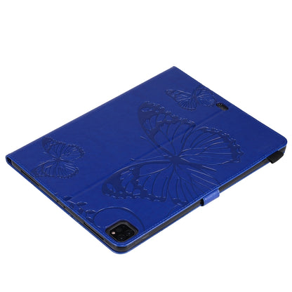 For iPad Pro 12.9 (2020) Pressed Printing Butterfly Pattern Horizontal Flip Leather Tablet Case with Holder & Card Slots & Wallet(Blue) - iPad Pro 12.9 (2020) Cases by buy2fix | Online Shopping UK | buy2fix