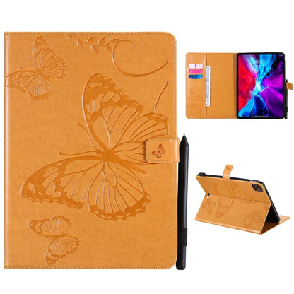 For iPad Pro 12.9 (2020) Pressed Printing Butterfly Pattern Horizontal Flip Leather Tablet Case with Holder & Card Slots & Wallet(Yellow) - iPad Pro 12.9 (2020) Cases by buy2fix | Online Shopping UK | buy2fix