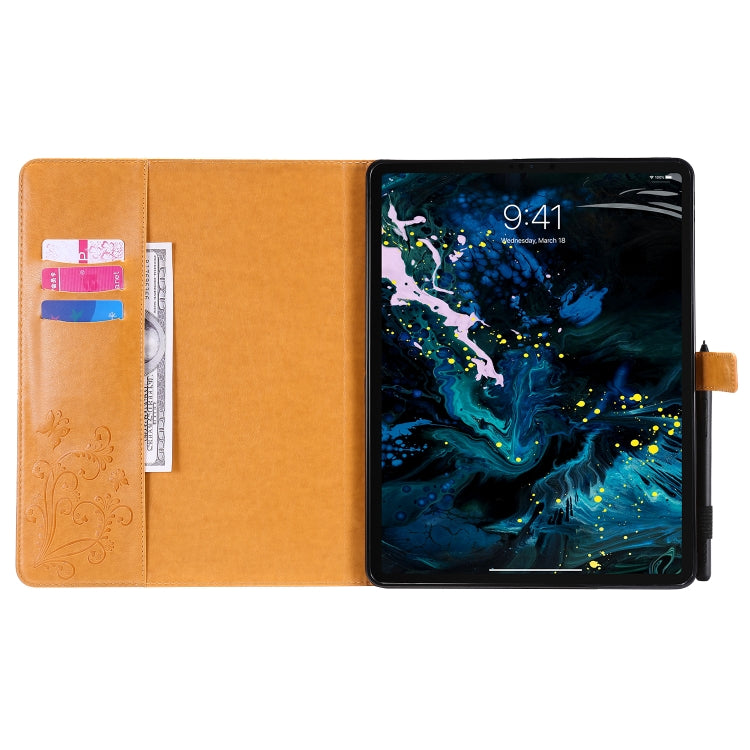 For iPad Pro 12.9 (2020) Pressed Printing Butterfly Pattern Horizontal Flip Leather Tablet Case with Holder & Card Slots & Wallet(Yellow) - iPad Pro 12.9 (2020) Cases by buy2fix | Online Shopping UK | buy2fix