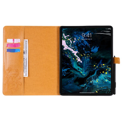 For iPad Pro 12.9 (2020) Pressed Printing Butterfly Pattern Horizontal Flip Leather Tablet Case with Holder & Card Slots & Wallet(Yellow) - iPad Pro 12.9 (2020) Cases by buy2fix | Online Shopping UK | buy2fix