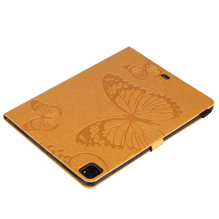For iPad Pro 12.9 (2020) Pressed Printing Butterfly Pattern Horizontal Flip Leather Tablet Case with Holder & Card Slots & Wallet(Yellow) - iPad Pro 12.9 (2020) Cases by buy2fix | Online Shopping UK | buy2fix