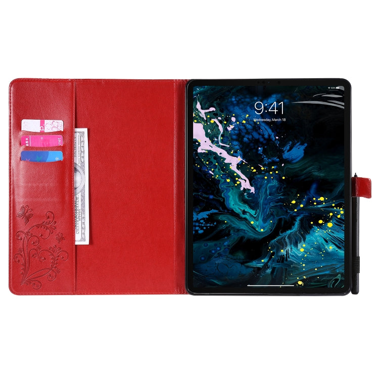 For iPad Pro 12.9 (2020) Pressed Printing Butterfly Pattern Horizontal Flip Leather Tablet Case with Holder & Card Slots & Wallet(Red) - iPad Pro 12.9 (2020) Cases by buy2fix | Online Shopping UK | buy2fix