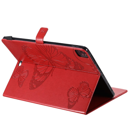 For iPad Pro 12.9 (2020) Pressed Printing Butterfly Pattern Horizontal Flip Leather Tablet Case with Holder & Card Slots & Wallet(Red) - iPad Pro 12.9 (2020) Cases by buy2fix | Online Shopping UK | buy2fix