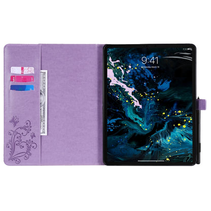 For iPad Pro 12.9 (2020) Pressed Printing Butterfly Pattern Horizontal Flip Leather Tablet Case with Holder & Card Slots & Wallet(Purple) - iPad Pro 12.9 (2020) Cases by buy2fix | Online Shopping UK | buy2fix