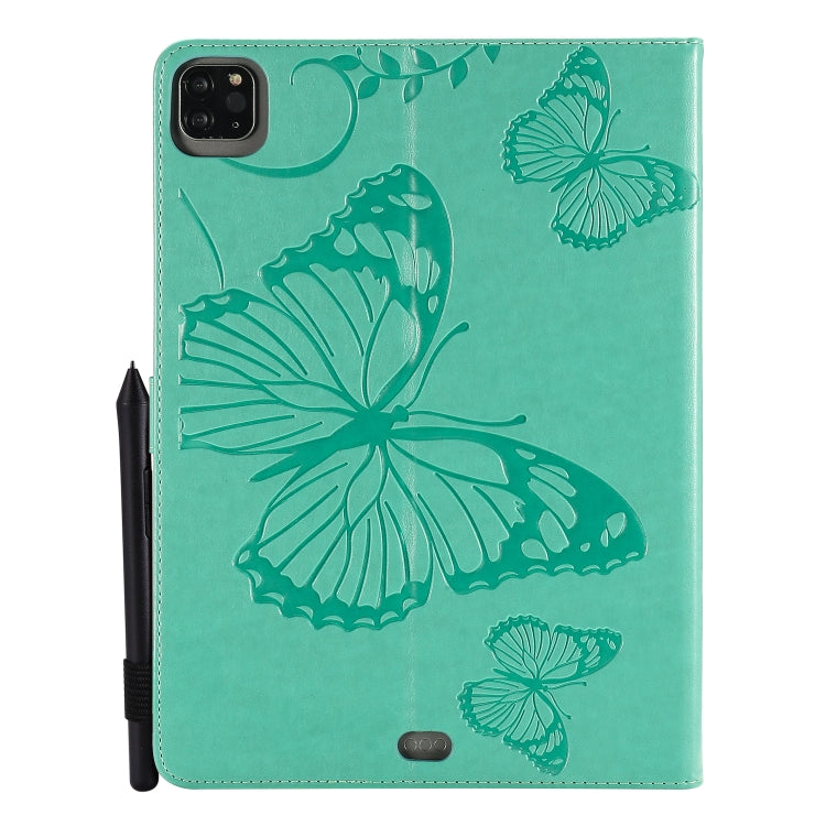 For iPad Pro 11 (2020) Pressed Printing Butterfly Pattern Horizontal Flip Leather Tablet Case with Holder & Card Slots & Wallet(Green) - iPad Pro 11 (2020) Cases by buy2fix | Online Shopping UK | buy2fix