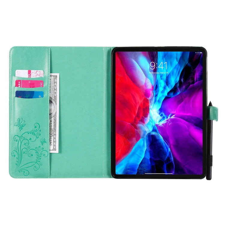 For iPad Pro 11 (2020) Pressed Printing Butterfly Pattern Horizontal Flip Leather Tablet Case with Holder & Card Slots & Wallet(Green) - iPad Pro 11 (2020) Cases by buy2fix | Online Shopping UK | buy2fix