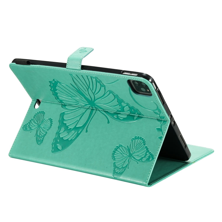 For iPad Pro 11 (2020) Pressed Printing Butterfly Pattern Horizontal Flip Leather Tablet Case with Holder & Card Slots & Wallet(Green) - iPad Pro 11 (2020) Cases by buy2fix | Online Shopping UK | buy2fix