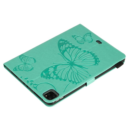 For iPad Pro 11 (2020) Pressed Printing Butterfly Pattern Horizontal Flip Leather Tablet Case with Holder & Card Slots & Wallet(Green) - iPad Pro 11 (2020) Cases by buy2fix | Online Shopping UK | buy2fix