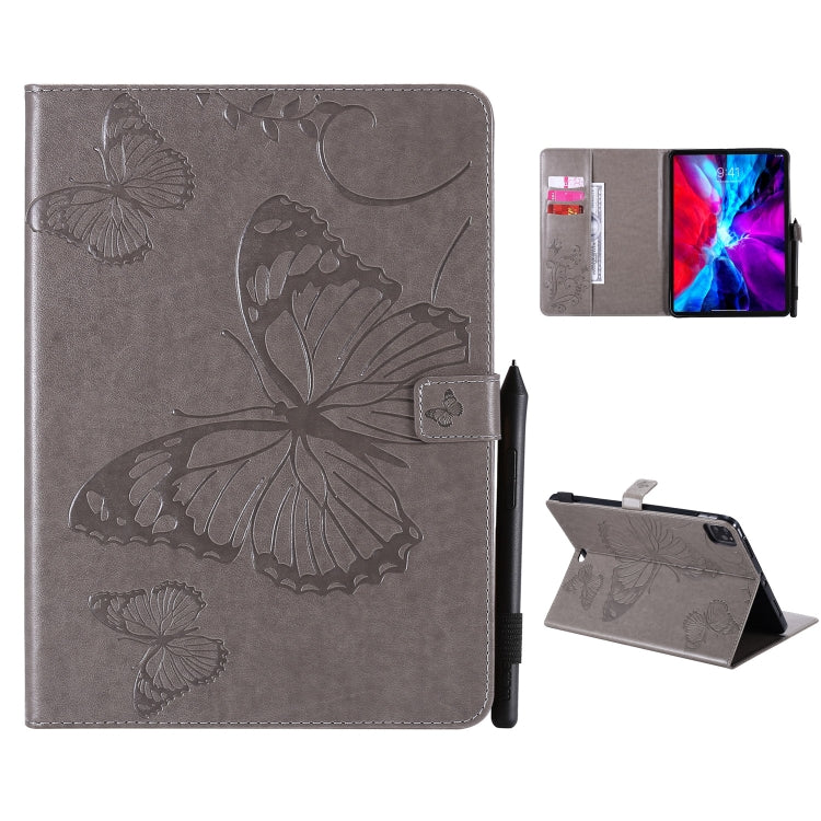 For iPad Pro 11 (2020) Pressed Printing Butterfly Pattern Horizontal Flip Leather Tablet Case with Holder & Card Slots & Wallet(Grey) - iPad Pro 11 (2020) Cases by buy2fix | Online Shopping UK | buy2fix