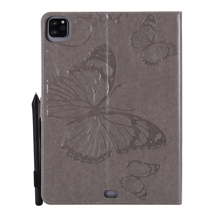 For iPad Pro 11 (2020) Pressed Printing Butterfly Pattern Horizontal Flip Leather Tablet Case with Holder & Card Slots & Wallet(Grey) - iPad Pro 11 (2020) Cases by buy2fix | Online Shopping UK | buy2fix