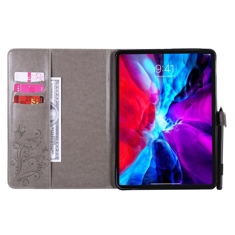 For iPad Pro 11 (2020) Pressed Printing Butterfly Pattern Horizontal Flip Leather Tablet Case with Holder & Card Slots & Wallet(Grey) - iPad Pro 11 (2020) Cases by buy2fix | Online Shopping UK | buy2fix