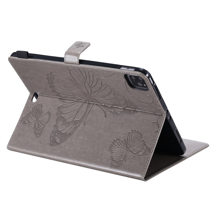 For iPad Pro 11 (2020) Pressed Printing Butterfly Pattern Horizontal Flip Leather Tablet Case with Holder & Card Slots & Wallet(Grey) - iPad Pro 11 (2020) Cases by buy2fix | Online Shopping UK | buy2fix