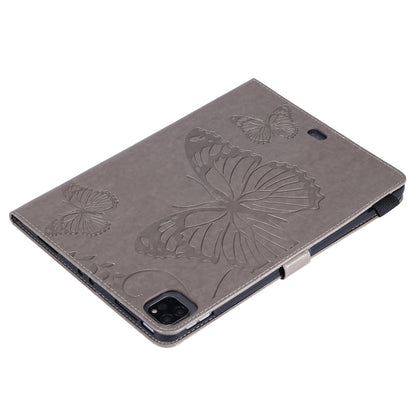 For iPad Pro 11 (2020) Pressed Printing Butterfly Pattern Horizontal Flip Leather Tablet Case with Holder & Card Slots & Wallet(Grey) - iPad Pro 11 (2020) Cases by buy2fix | Online Shopping UK | buy2fix