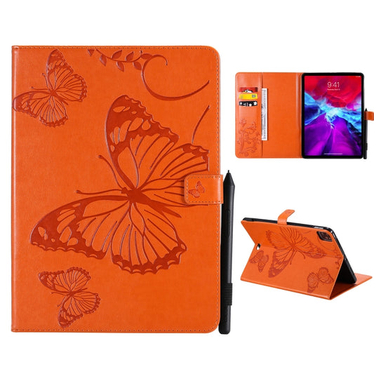 For iPad Pro 11 (2020) Pressed Printing Butterfly Pattern Horizontal Flip Leather Tablet Case with Holder & Card Slots & Wallet(Orange) - iPad Pro 11 (2020) Cases by buy2fix | Online Shopping UK | buy2fix