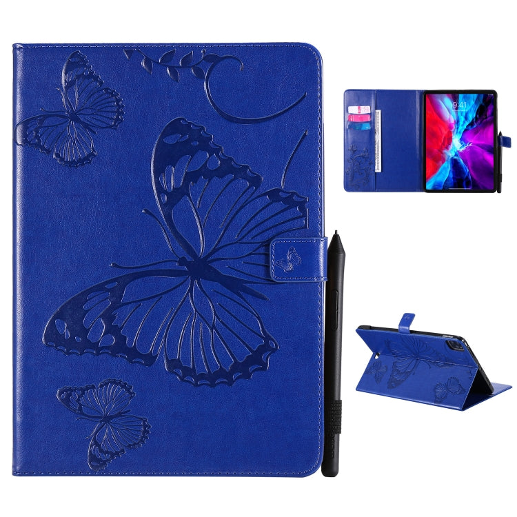 For iPad Pro 11 (2020) Pressed Printing Butterfly Pattern Horizontal Flip Leather Tablet Case with Holder & Card Slots & Wallet(Blue) - iPad Pro 11 (2020) Cases by buy2fix | Online Shopping UK | buy2fix