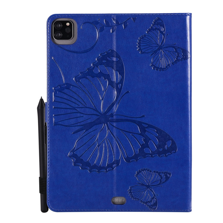 For iPad Pro 11 (2020) Pressed Printing Butterfly Pattern Horizontal Flip Leather Tablet Case with Holder & Card Slots & Wallet(Blue) - iPad Pro 11 (2020) Cases by buy2fix | Online Shopping UK | buy2fix