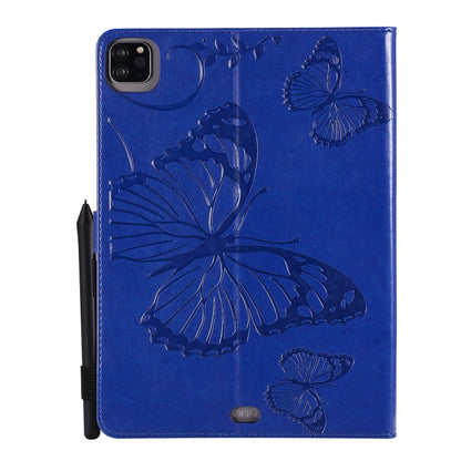 For iPad Pro 11 (2020) Pressed Printing Butterfly Pattern Horizontal Flip Leather Tablet Case with Holder & Card Slots & Wallet(Blue) - iPad Pro 11 (2020) Cases by buy2fix | Online Shopping UK | buy2fix
