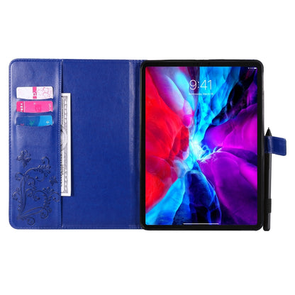 For iPad Pro 11 (2020) Pressed Printing Butterfly Pattern Horizontal Flip Leather Tablet Case with Holder & Card Slots & Wallet(Blue) - iPad Pro 11 (2020) Cases by buy2fix | Online Shopping UK | buy2fix