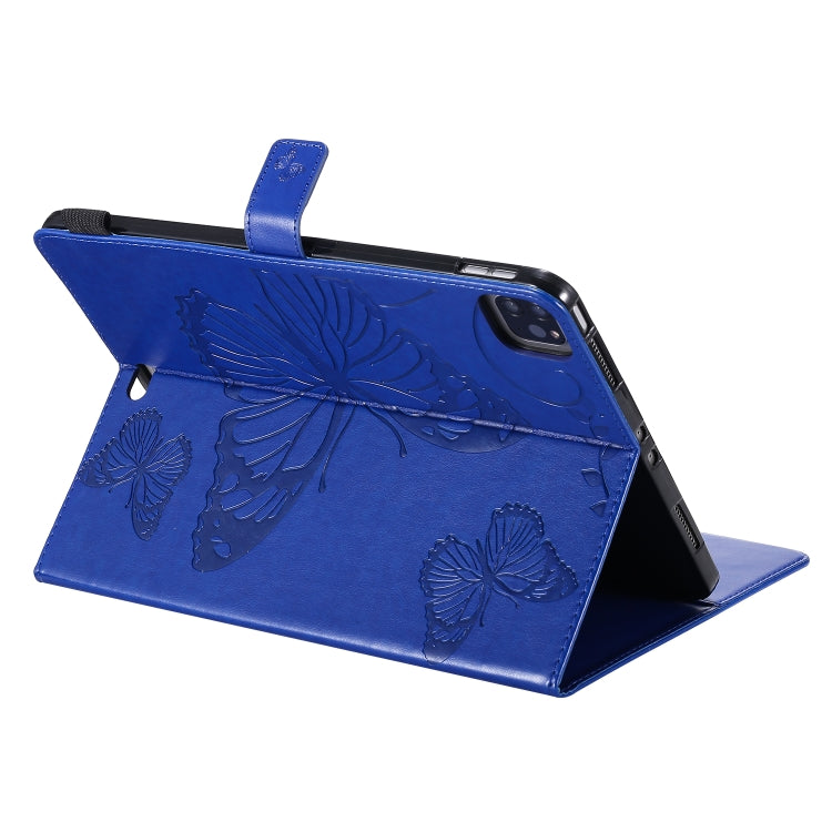 For iPad Pro 11 (2020) Pressed Printing Butterfly Pattern Horizontal Flip Leather Tablet Case with Holder & Card Slots & Wallet(Blue) - iPad Pro 11 (2020) Cases by buy2fix | Online Shopping UK | buy2fix