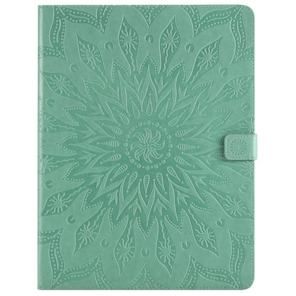 For iPad Pro 12.9 (2020) & Pro 12.9 (2018) Pressed Printing Sunflower Pattern Horizontal Flip PU Leather Tablet Case with Holder & Card Slots & Wallet(Green) - iPad Pro 12.9 (2020) Cases by buy2fix | Online Shopping UK | buy2fix