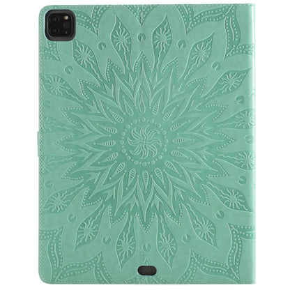 For iPad Pro 12.9 (2020) & Pro 12.9 (2018) Pressed Printing Sunflower Pattern Horizontal Flip PU Leather Tablet Case with Holder & Card Slots & Wallet(Green) - iPad Pro 12.9 (2020) Cases by buy2fix | Online Shopping UK | buy2fix